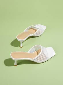 Minimalist Mesh Stiletto Heeled Mule Sandals - White - View 3
