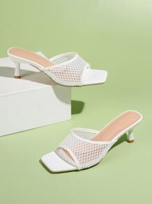 Minimalist Mesh Stiletto Heeled Mule Sandals - White - View 4