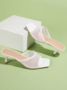 Minimalist Mesh Stiletto Heeled Mule Sandals - White - View 5