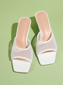 Minimalist Mesh Stiletto Heeled Mule Sandals - White - View 6
