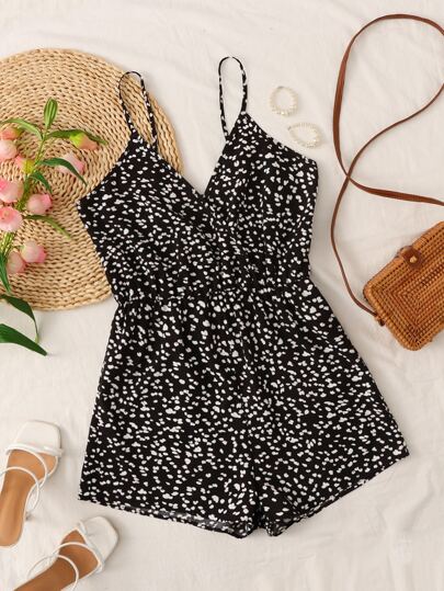 Soleia 圍裹細節碎花吊帶連體短褲