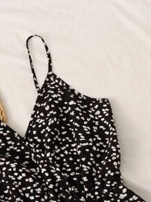 Soleia 圍裹細節碎花吊帶連體短褲 - 黑色 - 查看 3