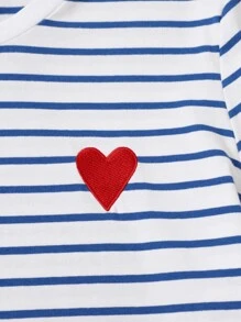 SHEIN EZwear Plus Size Heart Pattern Blue & White T-Shirt, Suitable For Spring/Summer,Business Casual Woman - Blue and White - View 4
