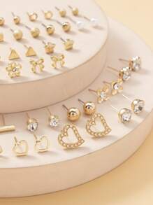 30 pares de pendientes con decoración de diamantes de imitación y corazones, regalo para San Valentín, mamá, madre, Día de la Madre - Amarillo Oro - Ver 4