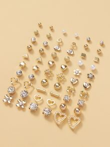 30 pares de pendientes con decoración de diamantes de imitación y corazones, regalo para San Valentín, mamá, madre, Día de la Madre - Amarillo Oro - Ver 5