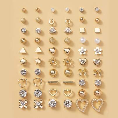 30 对水钻和心形装饰耳钉 情人节、妈妈、母亲、母亲节、礼物