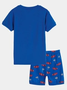 Boys Skeleton & Car Print Snug Fit PJ Set - Blue - View 3