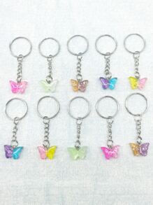 10入組蝴蝶墜飾鑰匙圈 - 彩色 - 查看 1