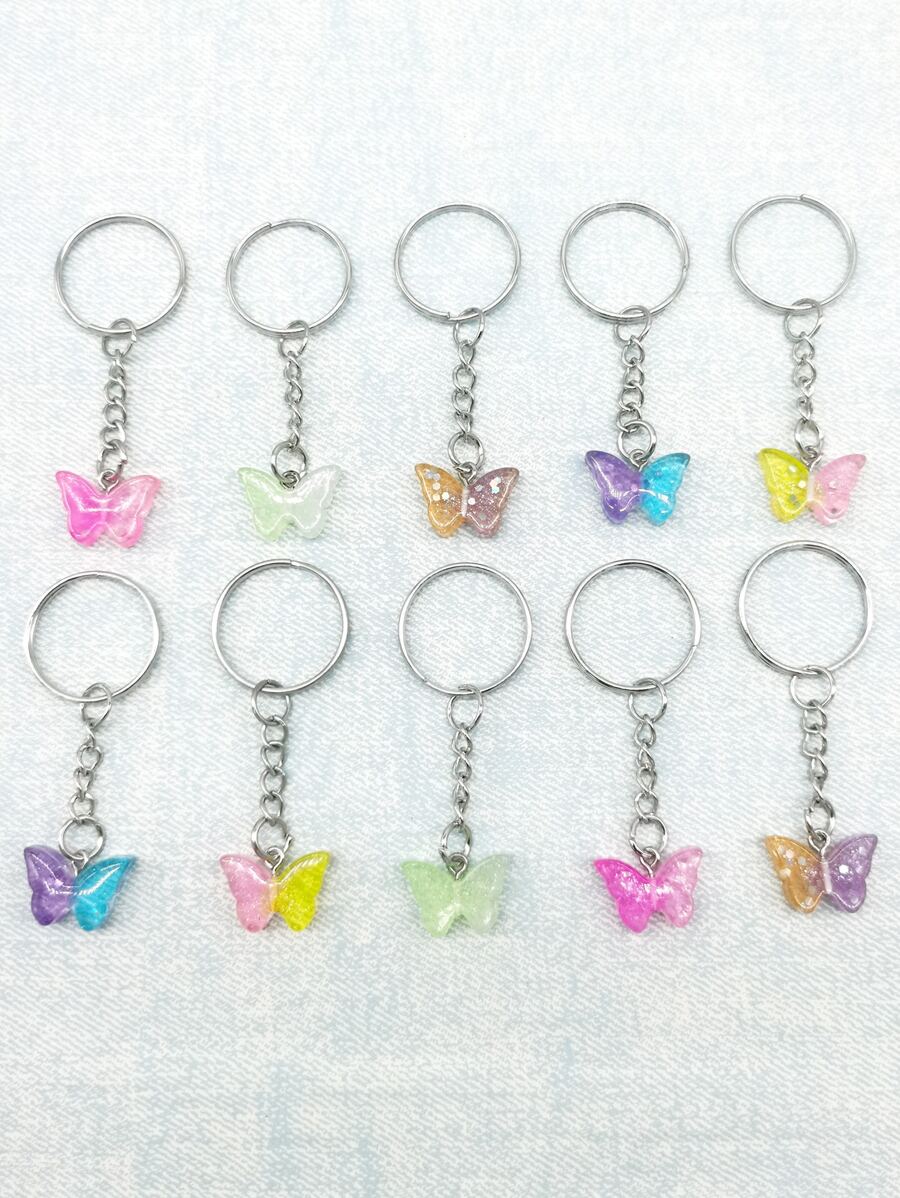 10入組蝴蝶墜飾鑰匙圈 - 彩色 - 查看 1
