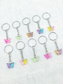 10入組蝴蝶墜飾鑰匙圈 - 彩色 - 查看 2
