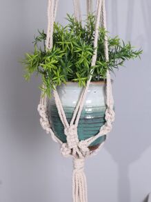 1入組布藝植物掛鉤北歐編織懸掛式花盆裝飾籃 - 米色 - 查看 6