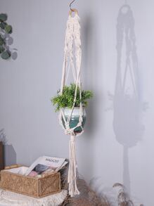 1入組布藝植物掛鉤北歐編織懸掛式花盆裝飾籃 - 米色 - 查看 4