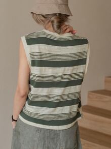DAZY Women's Striped Casual Tank Top For Summer - Green - View 2