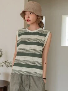 DAZY Women's Striped Casual Tank Top For Summer - Green - View 3