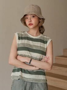 DAZY Women's Striped Casual Tank Top For Summer - Green - View 4
