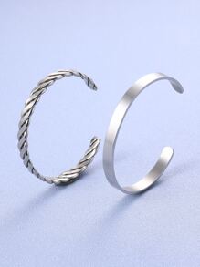 Fashionable and Popular 2pcs Men Twist Design Cuff Bangle Stainless Steel for Jewelry Gift and for a Stylish Look - Silver - View 1