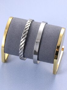 Fashionable and Popular 2pcs Men Twist Design Cuff Bangle Stainless Steel for Jewelry Gift and for a Stylish Look - Silver - View 2