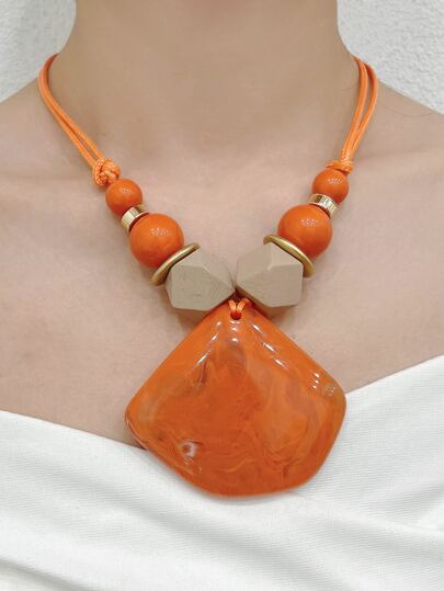 Bead Decor Geometric Charm Necklace