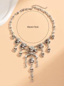 1pc Halloween Horror Skull Decor Rhinestone Embellished Luxurious Exaggerated Necklace For Women - Antique Silver - View 5