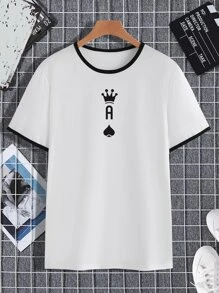 Manfinity Homme 男士撲克牌圖案T恤 - 白色 - 查看 3