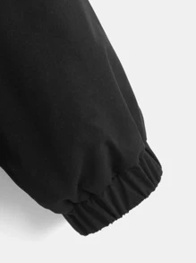 SHEIN 適合青少年男孩的鹿角印花貼娃娃呢襯裡拉鍊帽夾克