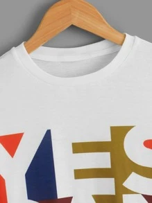 SHEIN 男孩字母圖案T恤 - 白色 - 查看 3