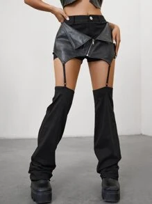 SHEIN ICON Quần 90s Dây kéo Cắt dán Vá Túi - màu đen - Xem 1