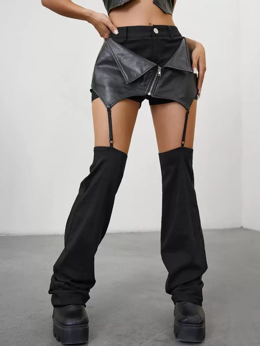 SHEIN ICON Quần 90s Dây kéo Cắt dán Vá Túi - màu đen - Xem 1