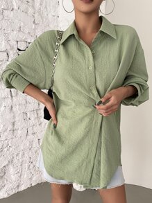 DAZY 垂墜肩膀鈕扣前衫 - 薄荷綠 - 查看 1