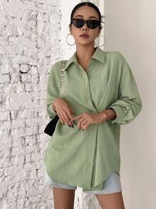 DAZY 垂墜肩膀鈕扣前衫 - 薄荷綠 - 查看 4