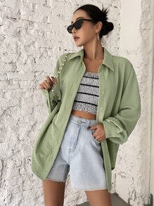 DAZY 垂墜肩膀鈕扣前衫 - 薄荷綠 - 查看 5