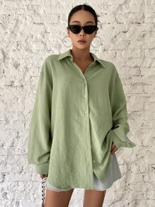 DAZY 垂墜肩膀鈕扣前衫 - 薄荷綠 - 查看 6