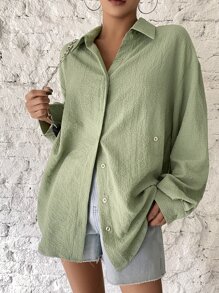 DAZY 垂墜肩膀鈕扣前衫 - 薄荷綠 - 查看 8