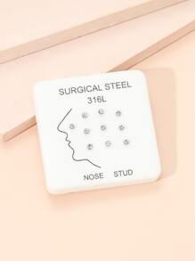 10قطع/طقم فولاذ غير قابل للصدأ , بديكور حجر الراين مجوهرات زينة أنف للنساء و للرجال , البونك ثقب , A الموضة مجوهرات الجسم هدية الى أي مناسبات - أبيض - مشاهدة 1