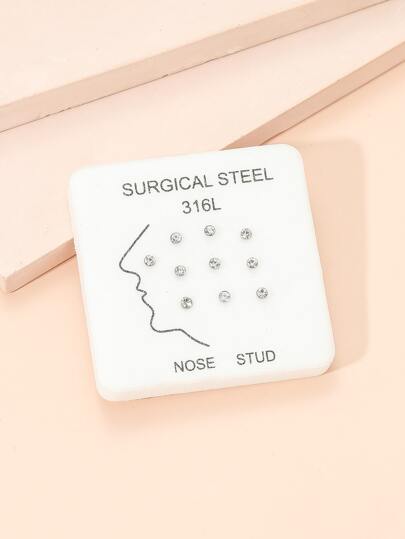 10入組/套不銹鋼,水鑽裝飾鼻釘適合女士和男士,龐克穿孔,A時尚身體鏈禮品適用於任何場合