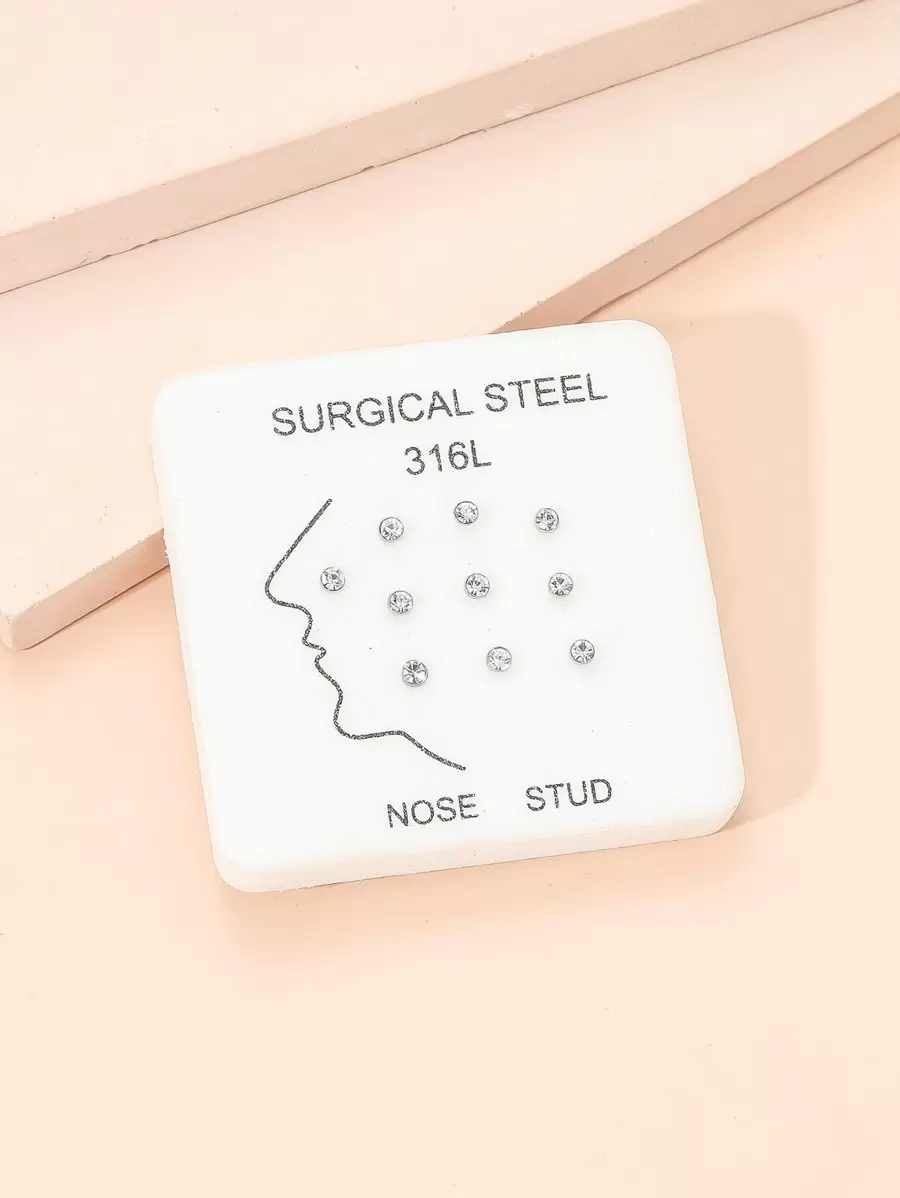 10قطع/طقم فولاذ غير قابل للصدأ , بديكور حجر الراين مجوهرات زينة أنف للنساء و للرجال , البونك ثقب , A الموضة مجوهرات الجسم هدية الى أي مناسبات - أبيض - مشاهدة 1