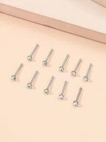 10قطع/طقم فولاذ غير قابل للصدأ , بديكور حجر الراين مجوهرات زينة أنف للنساء و للرجال , البونك ثقب , A الموضة مجوهرات الجسم هدية الى أي مناسبات - أبيض - مشاهدة 2