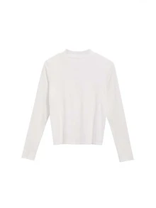 Kaos Slim Model Kerah Mock Neck Polos dengan Detail Lipatan di Bagian Depan - Putih - View 2