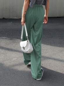 DAZY Elastic Waist Wide Leg Trousers - Mint Green - View 2