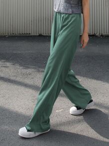 DAZY Elastic Waist Wide Leg Trousers - Mint Green - View 5