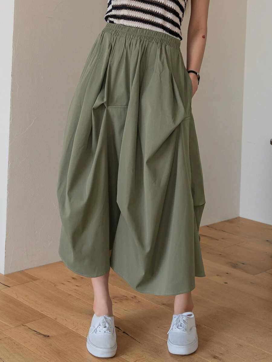 DAZY Falda Lisa De Cintura Alta - Verde militar - Ver 1