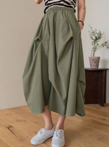 DAZY Falda Lisa De Cintura Alta - Verde militar - Ver 3