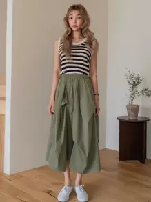 DAZY Falda Lisa De Cintura Alta - Verde militar - Ver 4