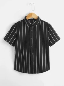 SHEIN Boys Vertical Striped Shirt - Black - View 1