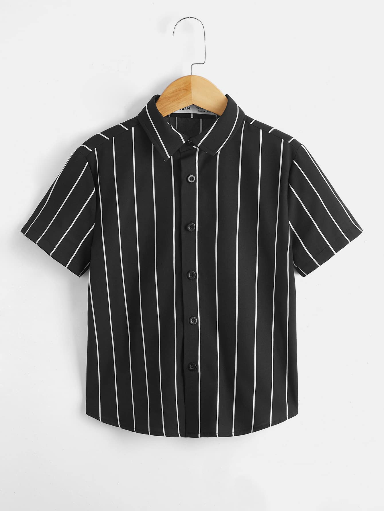 SHEIN Boys Vertical Striped Shirt - Black - View 1