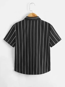 SHEIN Boys Vertical Striped Shirt - Black - View 2