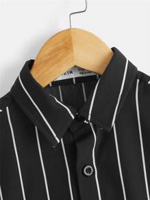 SHEIN Boys Vertical Striped Shirt - Black - View 3