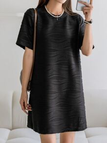 DAZY Solid Tee Dress Sundress - Black - View 1