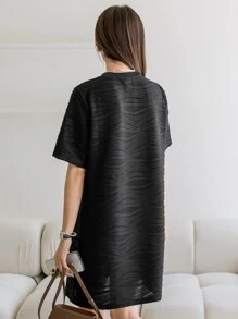 DAZY Solid Tee Dress Sundress - Black - View 2