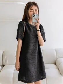 DAZY Solid Tee Dress Sundress - Black - View 3